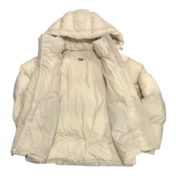 Levi's Women's Midweight Quilted Puffer Jacket with Stand Collar & Hood - Cream - Picture 2 of 3